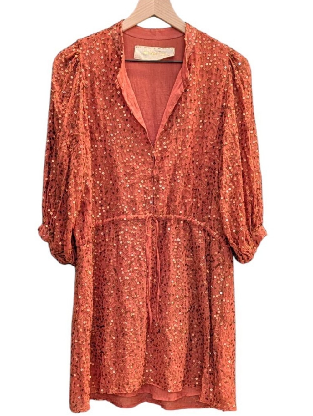 Jen's Pirate Booty Ballad Sequins Mini Dress Sm Plunge Neckline Bishop Sleeves T